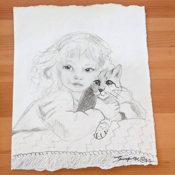 Anna and Mishu Original pencil and watercolor drawing - Picture 5 of 5